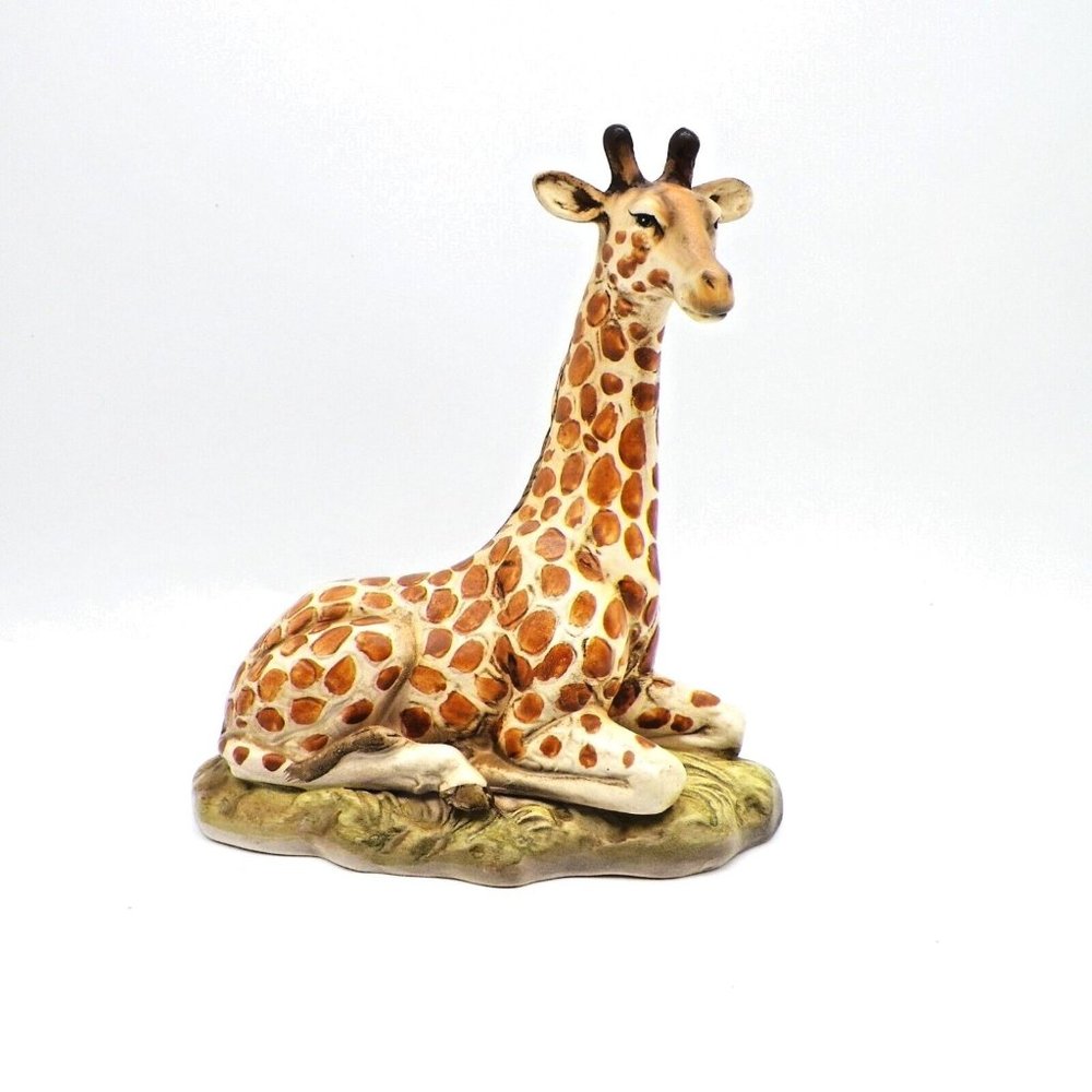 Giraffe Ceramic Figurine Laying Down on Grass Made in Japan Vintage K-Mart Tag